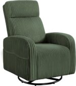 Yaheetech 360° Swivel Glider Chair for Nursery, Rocking Chair Nursing Chair with Side Pockets, Corduroy Glider for Living Room with High Back Dark Green - Image 2