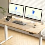 FLEXISPOT EN1 One-Piece Solid Wooden Standing Desk 55 x 24 Inches Height Adjustable Electric Sit Stand Home Office Desks (White Frame + Rubber Wood Top, 2 Packages) - Image 3