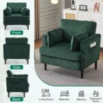 Karl home Modern Accent Chair, Corduroy Upholstered Armchair with 2 Pillow & Side Pocket, Sofa Barrel Chair with Solid Legs, Comfy Reading Chair for Living Room, Bedroom, Office, (Dark Green) - Image 9