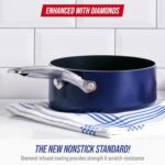 Blue Diamond Nonstick 2QT Saucepan with Lid, Non Toxic PFAS-Free Diamond Ceramic, Dishwasher & Oven Safe, Metal Utensil Safe Pot, Stay Cool Handle, Chef Pan, Glass Lid, Blue - Image 3