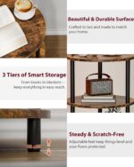 Small Round End Table - 3 Tier Design Accent Table, Narrow Side or Bedside Stand, Industrial Vintage Nightstand for Bedroom, Living Room, or Small Spaces, Rustic Brown - Image 5