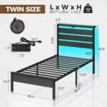 Rolanstar Bed Frame Twin Size with USB Charging Station, LED Bed Frame with Wood Storage Headboard, Black Metal Platform Bed with Under Bed Storage, No Box Spring Needed, Noise Free - Image 3
