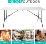 SUPER DEAL 6FT Folding Table for Indoor Outdoor, Portable Heavy Duty Fold-in-Half Plastic Dining Picnic Party Camping Table with Carrying Handle - Image 6