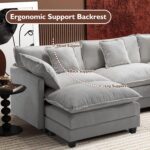 Ihanherry 111.4" U Shaped Modern Cloud Sofa Modular Sectional Couch with 2 Ottoman, 5-Seat Chenille Deep Seat Sofa with Pillow for Living Room, Bedroom and Apartment, Grey - Image 8