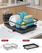 Stainless Steel Dish Drying Rack for Kitchen Counter, Sink Organization and Storage Essentials with Silverware & Utensil Holder, Home and Apartment Decor, 12''W x 15.6''L, Black - Image 3