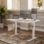 Claiks Glass Standing Desk with Drawers, 48×24 Inch Electric Adjustable Height Stand Up Desk Quick Install Computer Desk, White - Image 3