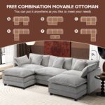 Ihanherry 111.4" U Shaped Modern Cloud Sofa Modular Sectional Couch with 2 Ottoman, 5-Seat Chenille Deep Seat Sofa with Pillow for Living Room, Bedroom and Apartment, Grey - Image 7