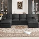 Shintenchi 110" Sectional Couch for Living Room,4 Seat U Shape Couch with Double Chaise,Modular Sofa Couches Sleeper with Thick Cushion & Soft Backrest,Black - Image 7