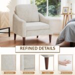 JUMMICO Corduroy Fabric Club Chair, Accent Barrel Chair, Furry Sherpa Elegant Armchair with Cozy Soft Padded, Suitable for Reception Room Bedroom Living Room Office (Beige) - Image 6