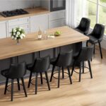 Counter Height Swivel Bar Stool, 24" Upholstered PU Leather Barstools Set of 4, Counter Stool Chair with Back & Solid Wood Legs for Kitchen Island Dining Room (Black) - Image 9