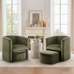 COLAMY Upholstered Velvet Barrel Accent Chair with Storage Ottoman, Morden Living Room Chair with Lounge Seat for Bedroom/Reading Spaces, Green - Image 7