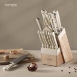 CAROTE 14 Pieces Knife Set with Block, Forged, High Carbon Stainless Steel Sharp Blade Block Knife Set, Dishwasher Safe Cutlery, Cream - Image 10