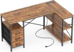 Huuger L Shaped Office Desk with Power Outlets, 47 Inch Computer Desk with 3 Drawers, Shelves, for Gaming, Corner Work, Home Office, Study, Rustic Brown - Image 2