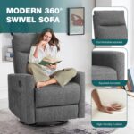 Swivel Rocking Recliner Chair with Extra Large Footrest High Back, Upholstered Glider Nursery Chair for Living Room, Bedroom & Nursery, Comfortable Deep Seat for Relaxation, Grey - Image 6
