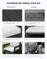SERWALL HDPE Patio Furniture Set, 7-Piece Outdoor Sectional Sofa Set, All Weather Outdoor Couch Set for Deck, Lawn, Black Frame with Khaki Cushion - Image 7