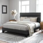Allewie Queen Size Platform Bed Frame with Fabric Upholstered Headboard and Wooden Slats Support, Fully Upholstered Mattress Foundation/No Box Spring Needed/Easy Assembly, Dark Grey - Image 4