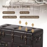 LONYKE Vintage Treasure Chest Bench with Latch Closure and Buckle Trunk, Farmhouse Faux Leather Storage Ottoman Bench for Living Room, Entryway, Bedroom, Sponge Padded ，Black Brown - Image 4