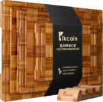 Kikcoin Extra Large Bamboo Cutting Boards, (Set of 3) Chopping Boards with Juice Groove Bamboo Wood Cutting Board Set Butcher Block for Kitchen, End Grain Serving Tray - Image 2