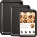 HONGBAKE Ceramic Baking Sheet Pan Set, Cookie Sheet for Oven, Bakeware Sets with Wider Grips, 3 Pack Half/Jelly Roll/Quarter Baking Tray, Premium, Dishwasher Safe - Dark Grey - Image 2