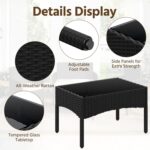 Yaheetech Patio Furniture Set 4 Pieces Conversation Sets, Rattan Chair Wicker Set Loveseat with Soft Cushion and Glass Table for Backyard Porch Garden Poolside Balcony, Black and Beige - Image 6