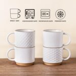 GBHOME 12OZ Stackable Coffee Mugs, Ceramic Coffee Mugs with Texture Patterns for Man,Woman,Dad,Mom, Modern Coffee Mugs Set of 4 for Latte/Cappuccino/Cocoa. Dishwasher&Microwave Safe, Off White - Image 7