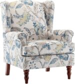 MELLCOM Floral Accent Chair, High Back Upholstered Armchair with Solid Legs, Leisure Single Sofa Chair for Living Room, Bedroom, Home Office, Blue Floral - Image 2