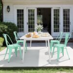 Metal Dining Chairs Set of 4 Stackable Side with Back 18 Inch Indoor Outdoor Use Industrial Classic Vintage Metal for Kitchen Restaurant Bistro Cafe Bar, Mint Green - Image 3
