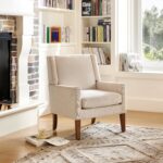 COLAMY Modern Wingback Living Room Chair, Upholstered Fabric Accent Armchair, Single Sofa Chair with Lounge Seat and Wood Legs for Office/Bedroom/Reading Spaces, Beige - Image 8