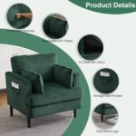 Karl home Modern Accent Chair, Corduroy Upholstered Armchair with 2 Pillow & Side Pocket, Sofa Barrel Chair with Solid Legs, Comfy Reading Chair for Living Room, Bedroom, Office, (Dark Green) - Image 8