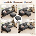 JUMMICO Couch for Small Living Room, 73" Small Sofa with Reversible Ottoman, 3 Seat L-Shaped Sofas, Comfy Couches for Apartment (Linen Fabric, Dark Grey) - Image 5