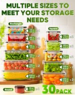 60 PCS Food Storage Containers with Lids(30 Containers & 30 Lids), BPA-Free Plastic Food Containers for Kitchen Storage, Leak Proof, Reusable Meal Prep Containers with Labels & Pen - Image 3