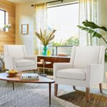 COLAMY Modern Wingback Living Room Chair, Upholstered Fabric Accent Armchair, Single Sofa Chair with Lounge Seat and Wood Legs for Office/Bedroom/Reading Spaces, Beige - Image 7