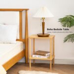 Apicizon 2 Tier End Table, Small Side Table with Solid Wood Legs, Boho Bedside Table with Storage Shelf, Nightstand for Small Spaces, Bedroom, Living Room, Entryway, Farmhouse, Easy Assembly, Natural - Image 4