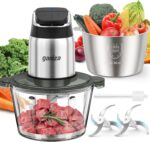 Ganiza Food Processor, 2-Speed Food Chopper Meat Grinder with 8 Cup Stainless Steel & 8 Cup Glass Bowls, Upgraded Button & Smart Overheat Protection Light - Includes Clean Brush, 2 Sets of Blades - Image 2