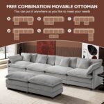 Ihanherry 146" U-Shaped Modern Sofa Modular Sectional Cloud Couch with 2 Ottoman, 6-Seat Chenille Deep Seat Sofa with 6 Pillows for Living Room, Bedroom and Apartment, Grey - Image 8