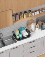 Stainless Steel Dish Drying Rack for Kitchen Counter, Sink Organization and Storage Essentials with Silverware & Utensil Holder, Home and Apartment Decor, 12''W x 15.6''L, Black - Image 5