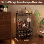 Nuovoware 3-Tier Liquor Cabinet with Wine Rack, Freestanding Liquor Stand with 8-Bottle for Mini Bar, Versatile Wine Rack Freestanding Floor with Tabletop and 8 Glass Holders, Black+Retro Brown - Image 3