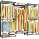 SONGMICS Heavy-Duty Clothes Rack, Garment Rack, Portable Closet, 68.7-Inch Wide Clothing Rack with Adjustable Mesh Shelves and Hanging Rails, Ink Black ULGR433B01 - Image 2