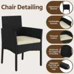 Yaheetech Patio Furniture Set 4 Pieces Conversation Sets, Rattan Chair Wicker Set Loveseat with Soft Cushion and Glass Table for Backyard Porch Garden Poolside Balcony, Black and Beige - Image 5