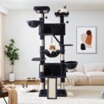 Allewie 81 Inches Tall Cat Tree/Multi-Level Large Climbing Tree House and Towers for Big Feline/Condo and Hammock/Scratching Post/Wide Base/Dark Grey - Image 3