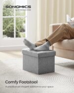 SONGMICS Mazie Collection - Small Folding Storage Ottoman, Foot Rest Stool, 12.2 x 16.1 x 12.2 Inches, 286 lb Load Capacity, for Living Room, Bedroom, Home Office, Dorm, Light Gray ULSF102G02 - Image 4