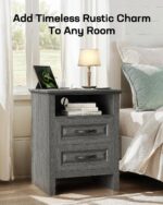 Marsail Farmhouse Nightstand with Charging Station, Bedside Table with 2 Drawers Storage and Open Shelf, Bedside Cabinet for Bedroom, Rustic Side Table, Gray - Image 8