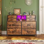 Dresser for Bedroom with Power Strip & LED, 8 Drawers Dresser with Extra 2 Open Shelves for Storage & Organization, Small Chest of Drawers for Closet, Hallway,Entryway, Rustic Brown - Image 9