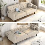 Yaheetech 63” Convertible Couch Sofa Bed with 2 USB, Reclining Futon Sleeper with Adjustable Backrest & Removable Armrests, Mid Century Modern Loveseat for Living Room, Apartment, Office Beige - Image 9