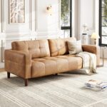 GarveeHome 3-Seater Sofa Couch, 83" Wide Faux Leather Sofa Couch with Spring Cushion, Modern Sofa with Deep Seats and 2 Removable Back Cushions, for Living Room, Bedroom, Apartment, Office, Brown - Image 5