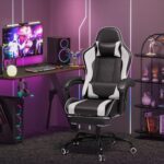 Homall Gaming Chair, Video Game Chair with Footrest and Massage Lumbar Support, Ergonomic Computer Chair Height Adjustable with Swivel Seat and Headrest (White) - Image 3