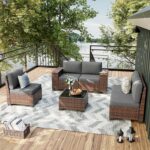 UDPATIO Patio Furniture Set, 8 Inch Armrest Outdoor Sectional Sofa, 6 Piece Wicker Outdoor Furniture Conversation Sets with Waterproof Cover and Coffee Table for Backyard Deck(Brown/Dark Grey) - Image 8