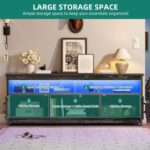 YITAHOME Farmhouse TV Stand for 65/55 Inch Television, LED Entertainment Center Television Stand with Power Outlets and Open Shelf, Media Console TV Cabinet for Living Room, Dark Grey - Image 6