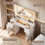 44" Vanity Desk with Large Mirror and Lights, Modern Glass Top Makeup Vanity Set with Power Outlet, 3 Drawers and 2 Cabinet, 3 Lighting Color Adjustable Dressing Table for Bedroom,Pure White - Image 6