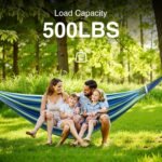 Double Hammock, Heavy Duty Portable, 500 lb Weight Capacity, Perfect for Both Indoors and Outdoors, 2 Person Hammock with Carrying Bag, Wide Blue - Image 3